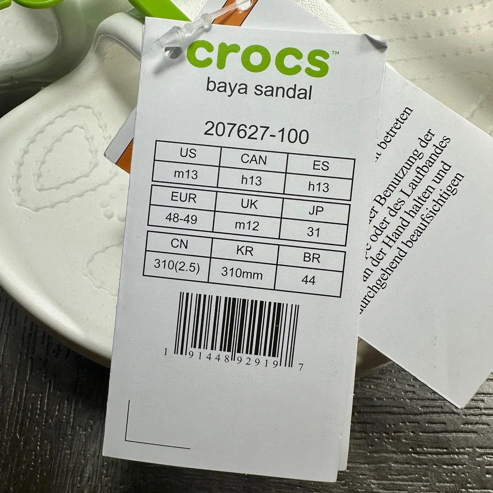 Crocs Baya Sandal Mens 13 White Lightweight Breathable Casual Slides NEW
